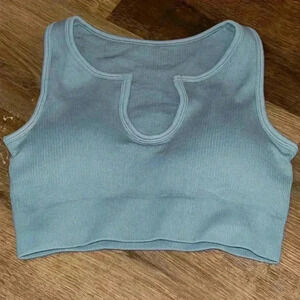 No Brand Teal or Robbin Blue Ribbed Notched Neckline Sports Bra Size Small